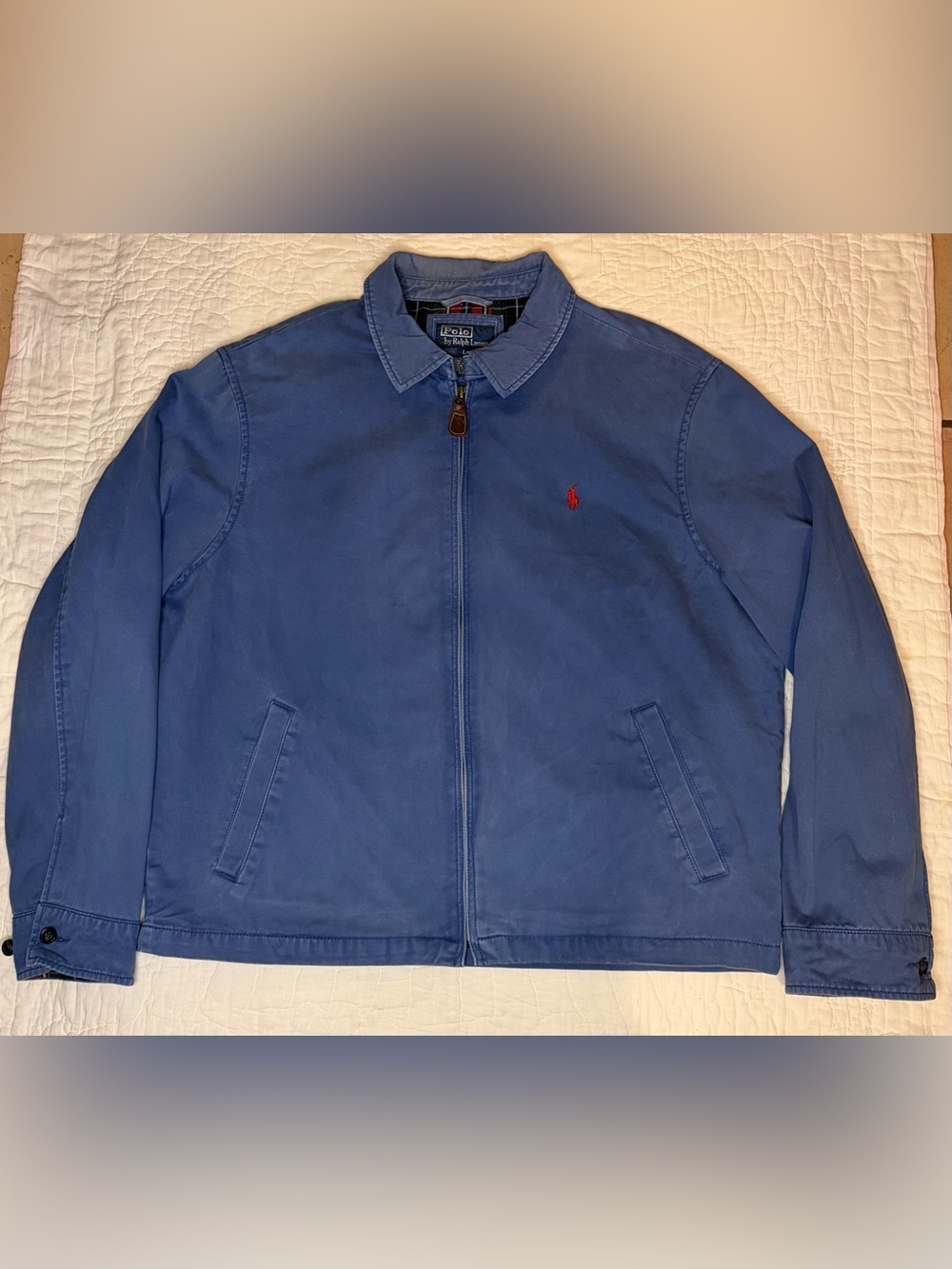 90s/Y2K Polo Ralph Lauren Harrington Bi-Swing Jacket Washed Blue Plaid Lined LG